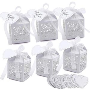 vgoodall 100 pcs wedding favor boxes laser cut boxes party favor box small gift boxes lace candy boxes for wedding baby shower birthday party with ribbons