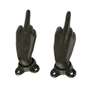 chesapeake bay brown cast iron middle finger hand decorative wall hooks set of 2