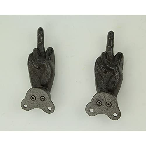 Chesapeake Bay Brown Cast Iron Middle Finger Hand Decorative Wall Hooks Set of 2