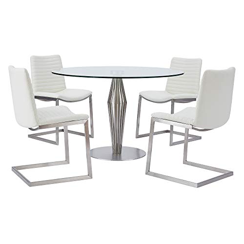 Armen Living Lindsey Contemporary Dining Table in Brushed Stainless Steel Finish and Clear Glass top, silver