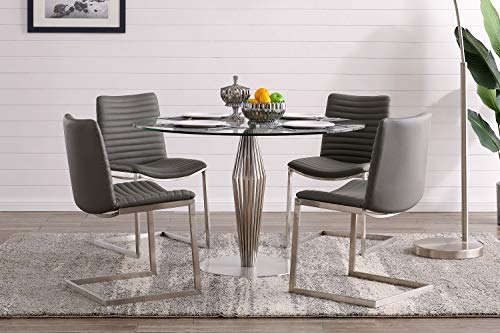 Armen Living Lindsey Contemporary Dining Table in Brushed Stainless Steel Finish and Clear Glass top, silver