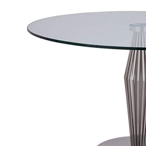 Armen Living Lindsey Contemporary Dining Table in Brushed Stainless Steel Finish and Clear Glass top, silver