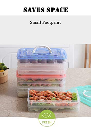 TIAN CHEN Refrigerator Organizer Bin, Plastic Food Storage Containers with Lid, 3-Layer, BPA free, Stackable Food Organizer Keeper for Snack, Vegetables, Meat, Fish, Bacon(green)