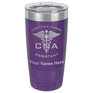 lasergram 20oz vacuum insulated tumbler mug, cna certified nurse assistant, personalized engraving included (dark purple)