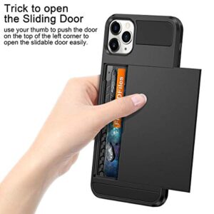 Vofolen Case for iPhone 11 Pro Case Wallet Credit Card Holder Slot Sliding Door Hidden Pocket Anti-Scratch Dual Layer Hybrid TPU Protective Hard Shell Back Cover for iPhone 11 Pro 5.8 inch Black