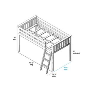 Max & Lily Low Loft Bed, Twin Bed Frame For Kids With Curtains For Bottom, White/Blue