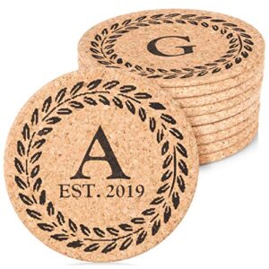 custom catch personalized cork trivet gift - (2) 7" hot pads - monogram wreath customizable trivets for hot dishes, pots, pans, baking sheets, hot plates for table, countertop, kitchen