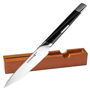 linoroso paring knife fruit knife ultra sharp small kitchen knife- 4.5 inch precision forged german high-carbon stainless steel peeling knife with exquisite in-drawer knife block - mako series