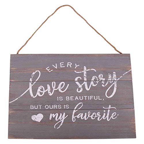 GSM Brands Love Story Wood Plank Hanging Sign (15.75x13)