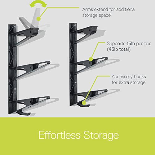 3-Tier Snowboard and Ski Rack Wall Shelf by Delta Cycle - Space Saving Mounted Wall Rack with Extendable & Integrated Accessory Hooks - Convenient & Durable Storage MultiSport Wall Rack