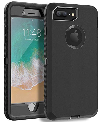 MXX iPhone 8 Plus Heavy Duty Protective Case with Screen Protector [3 Layers] Rugged Rubber Shockproof Protection Cover for Apple iPhone 7 Plus - iPhone 8 Plus/Apple Phone 8+ (Black)