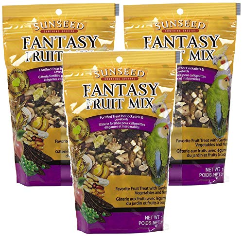 Sunseed 3 Pack of Fantasy Fruit Mix Treat for Cockatiels and Lovebirds, 11 Ounces Per Pack