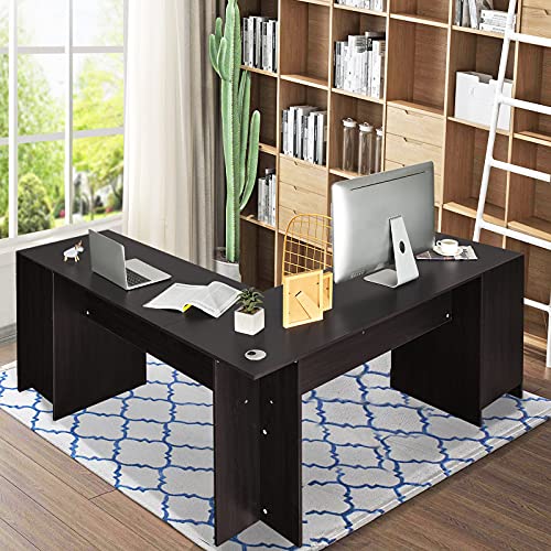 Tangkula 66" × 66" L-Shaped Desk, Corner Computer Desk with Drawers Keyboard Tray and Storage Cabinet, Home Office Desk, Sturdy and Space-Saving Computer Workstation