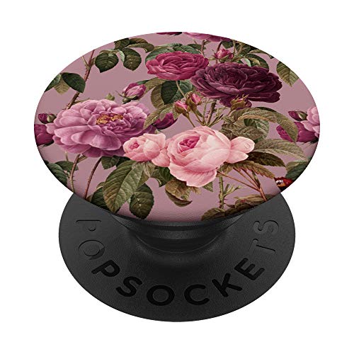 Floral Vintage Pattern with cute pink purple Botanical rose PopSockets Swappable PopGrip