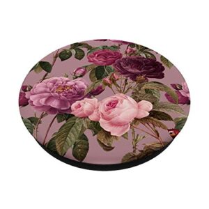 Floral Vintage Pattern with cute pink purple Botanical rose PopSockets Swappable PopGrip