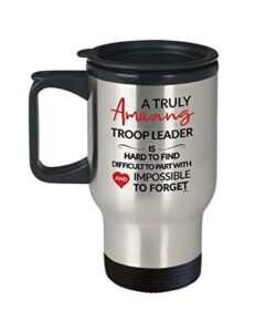 troop leader travel mug - funny gifts girl boy scout cadette daisy brownie cub eagle tiger going away leaving goodbye truly amazing farewell coworker 14 oz stainless steel insulated tumbler tta0028