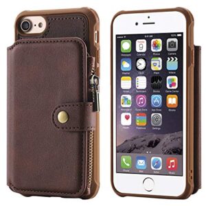 leather case for iphone 7 iphone 8,fashion 4.7inch kickstand magnetic buckle zipper coin pocket coffee 8card slot (id card,credit card),accurate cutouts photo frame cash slot gift girls boys unisex