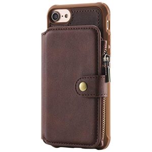 Leather Case for iPhone 7 iPhone 8,Fashion 4.7inch Kickstand Magnetic Buckle Zipper Coin Pocket Coffee 8Card Slot (ID Card,Credit Card),Accurate Cutouts Photo Frame Cash Slot Gift Girls Boys Unisex