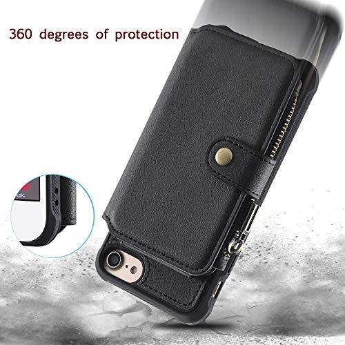 Leather Case for iPhone 7 iPhone 8,Fashion 4.7inch Kickstand Magnetic Buckle Zipper Coin Pocket Coffee 8Card Slot (ID Card,Credit Card),Accurate Cutouts Photo Frame Cash Slot Gift Girls Boys Unisex