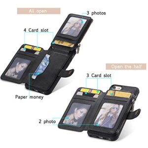 Leather Case for iPhone 7 iPhone 8,Fashion 4.7inch Kickstand Magnetic Buckle Zipper Coin Pocket Coffee 8Card Slot (ID Card,Credit Card),Accurate Cutouts Photo Frame Cash Slot Gift Girls Boys Unisex