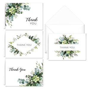 lush greenery thank you notes / 24 cards and envelopes / 4 green floral designs / 4 7/8" x 3 1/2" thanks cards/made in the usa