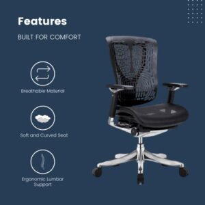 GM Seating Ergobilt High-Back Ergonomic Office Chair - Large Mesh Chair with Lumbar Support & Adjustable Armrest - Swivel Computer Desk Chair with Height Adjustable backrest - Aluminum Base – Black