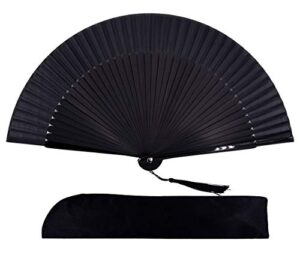 amajiji 8.27"(21cm) hand held bamboo silk folding fan hand fan,chinese/japanese charming elegant vintage retro style,women ladys girls best gifts (black)