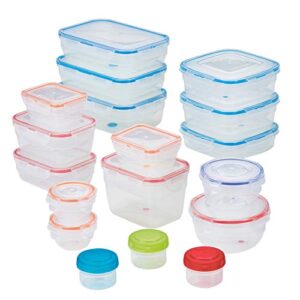 locknlock easy essentials color mates food storage lids/airtight containers, bpa free, 36 piece, clear