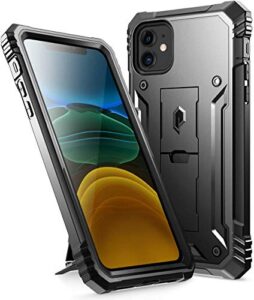 poetic iphone 11 rugged case with kickstand, full-body dual-layer shockproof protective cover, built-in-screen protector, revolution series, for apple iphone 11 (2019) 6.1 inch, black