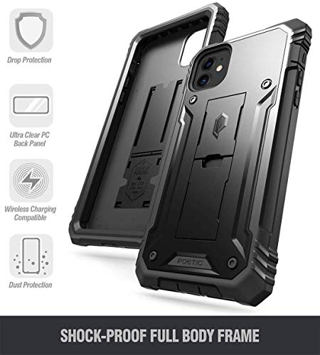 Poetic iPhone 11 Rugged Case with Kickstand, Full-Body Dual-Layer Shockproof Protective Cover, Built-in-Screen Protector, Revolution Series, for Apple iPhone 11 (2019) 6.1 Inch, Black