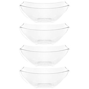 plasticpro disposable square serving bowls, party snack or salad bowl, plastic clear or white pack of 4 (16 ounce, clear)