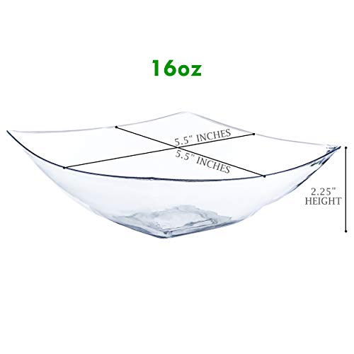 PLASTICPRO Disposable Square Serving Bowls, Party Snack or Salad Bowl, Plastic Clear or White Pack of 4 (16 OUNCE, Clear)