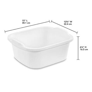 Sterilite 12 Quart Durable Heavy Duty Reinforced Plastic Kitchen Dishpan Basin with Molded Handles for Household Chores and Storage, White, 8 Pack