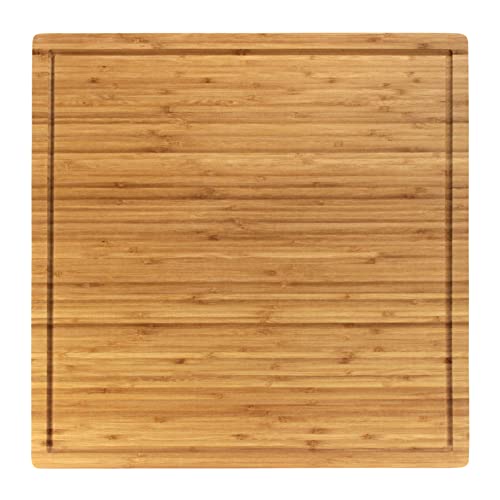 BambooMN Bamboo Burner Cover Cutting Board, 3-Ply, Large, Square - Grooved/Flat (20"x20"x0.75")