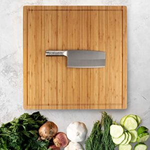 BambooMN Bamboo Burner Cover Cutting Board, 3-Ply, Large, Square - Grooved/Flat (20"x20"x0.75")