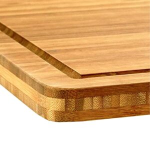 BambooMN Bamboo Burner Cover Cutting Board, 3-Ply, Large, Square - Grooved/Flat (20"x20"x0.75")