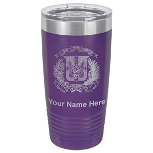 lasergram 20oz vacuum insulated tumbler mug, coat of arms dominican republic, personalized engraving included (dark purple)