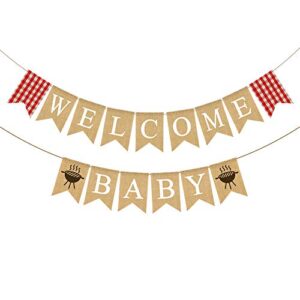 rainlemon jute burlap welcome baby banner with grill bbq theme baby shower party garland decoration