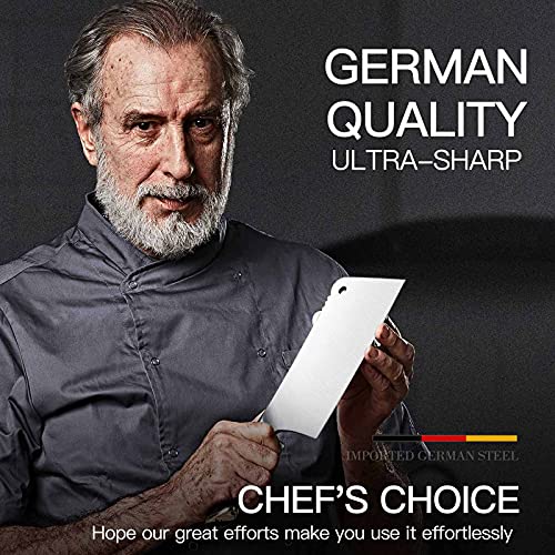 MAD SHARK Meat Cleaver, Professional 7.5 Inch Bone Chopping Butcher Knife with Heavy Duty Blade, German Military Grade Composite Steel, Chinese Chef's Bone Cutting Knife for Home Kitchen & Restaurant