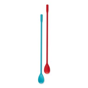 rsvp international silicone stir spoons, 10 inch, multi-color | bpa-free | prefect for stirring drinks & getting to the bottom of jars | dishwasher safe
