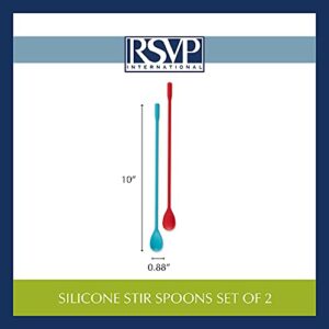 RSVP International Silicone Stir Spoons, 10 inch, Multi-Color | BPA-Free | Prefect for Stirring Drinks & Getting to the Bottom of Jars | Dishwasher Safe
