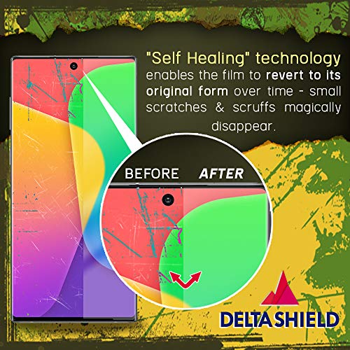 DeltaShield Screen Protector for Samsung Galaxy Note 10+ Plus (Note 10+ 5G, 6.8 inch Display) (2-Pack) (Slim Design for Cases) Anti-Bubble Military-Grade Clear TPU Film