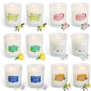 helly soy candle strong scented candles - aromatherapy candles long lasting candles white frosted glass jar candle (lemon, lavender, rose ，jasmine，vanilla，bergamot) -12 pack