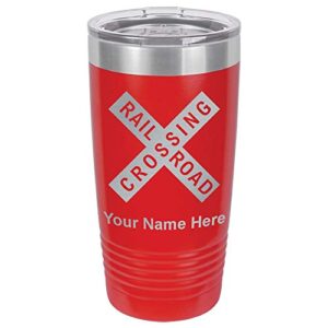 lasergram 20oz vacuum insulated tumbler mug, railroad crossing sign 1, personalized engraving included (red)