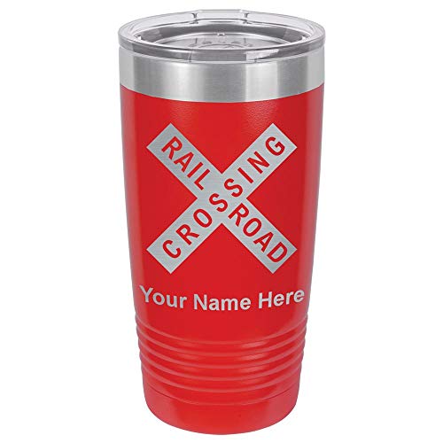 LaserGram 20oz Vacuum Insulated Tumbler Mug, Railroad Crossing Sign 1, Personalized Engraving Included (Red)