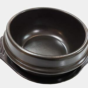 Black Dolsot/Stone Bowl w/Black Tray for Hot Pot/Bibimbap & Korean Food (1, 5.5 Inch (24 oz))