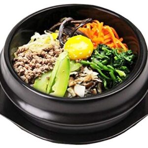 Black Dolsot/Stone Bowl w/Black Tray for Hot Pot/Bibimbap & Korean Food (1, 5.5 Inch (24 oz))