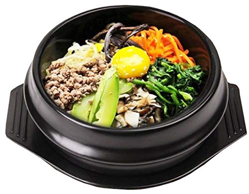 Black Dolsot/Stone Bowl w/Black Tray for Hot Pot/Bibimbap & Korean Food (1, 5.5 Inch (24 oz))