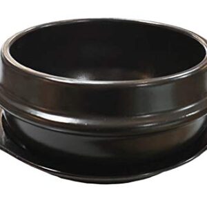 Black Dolsot/Stone Bowl w/Black Tray for Hot Pot/Bibimbap & Korean Food (1, 5.5 Inch (24 oz))