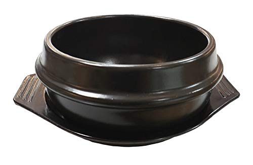 Black Dolsot/Stone Bowl w/Black Tray for Hot Pot/Bibimbap & Korean Food (1, 5.5 Inch (24 oz))